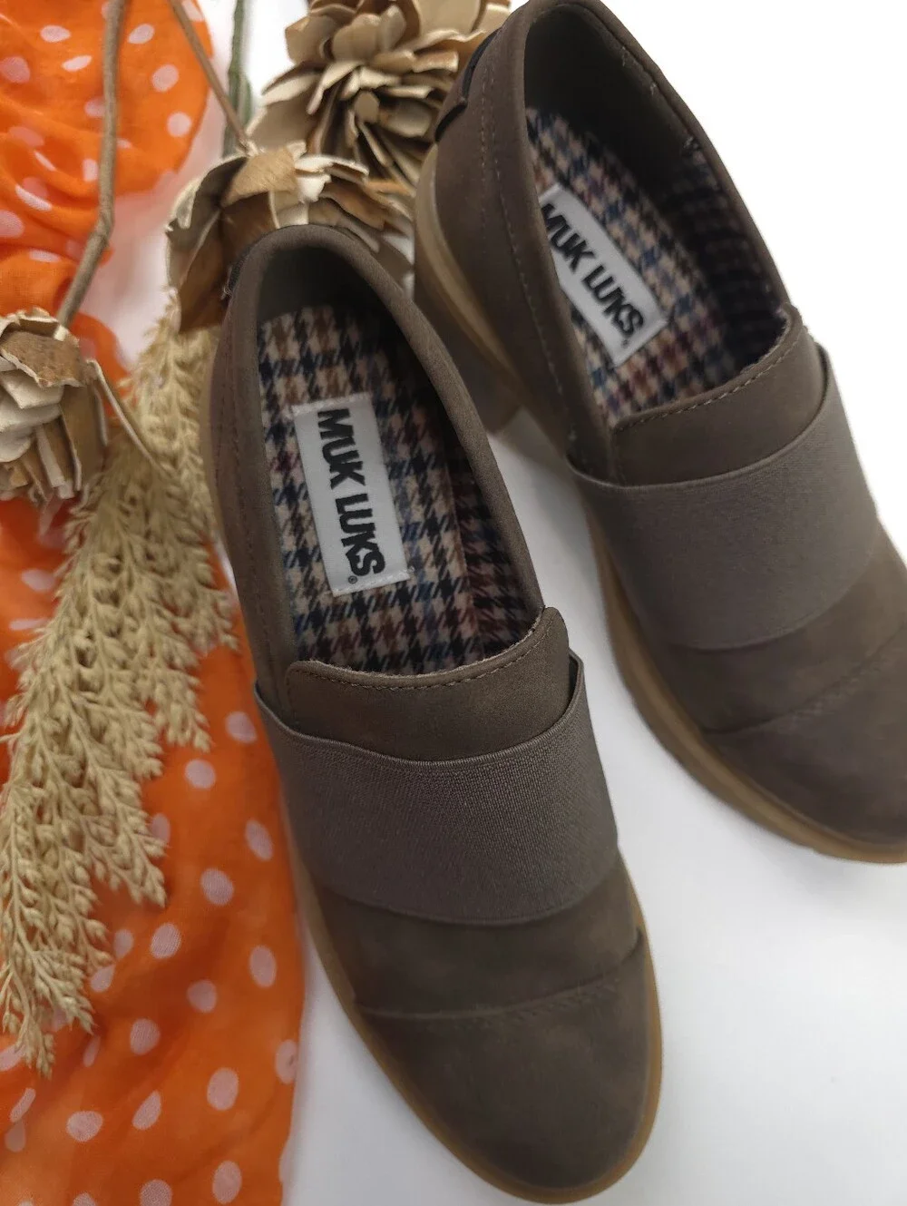 MUK LUKS Men's Brown Elastic Slip-On Chunky Heel Shoes 7½